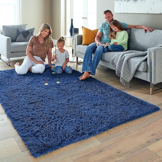 Ophanie 6x9 Blue Rugs for Living Room, Large Fluffy Shag Fuzzy Plush Soft Area Rugs, Floor Shaggy Navy Carpets for Bedroom, Carpet for Kids Boys Girls Dorm Nursery Home Decor Aesthetic