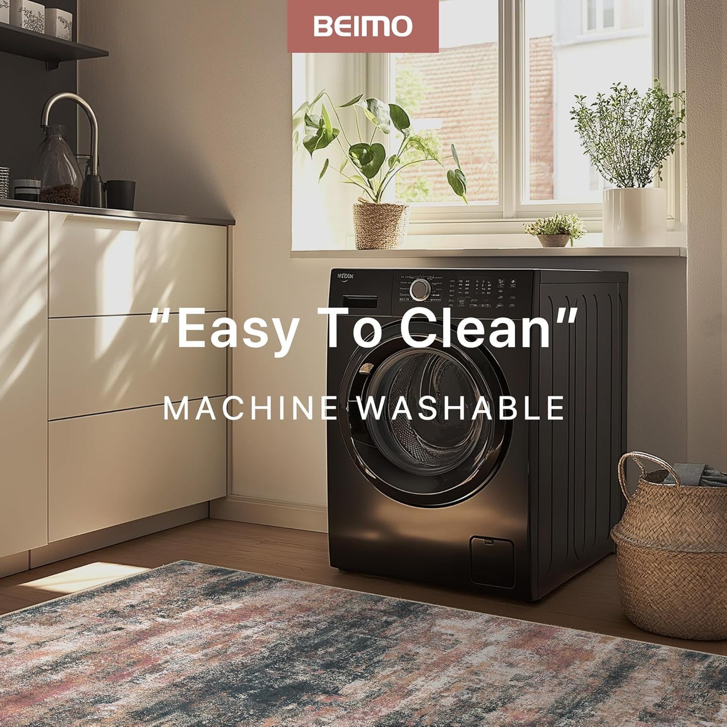 Area Rugs 10x12 for Living Room Bedroom, Modern Abstract Machine Washable Rug, Large Soft Low Pile Floor Cover with Non Slip Backing for Dining Room, Rose Rust