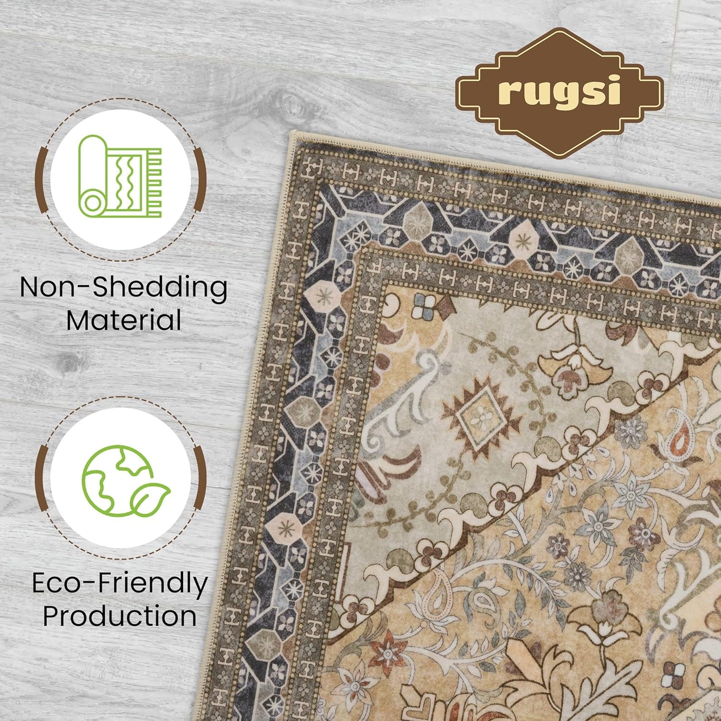 Washable Area Rug 5x8 | Non Slip Area Rug for Living Room, Bedrooms, Dining Room | Ultra-Soft Flannel Carpet Area with Rubber Backing (Olive Brown, 5x8)