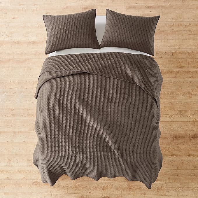Levtex Home Cross Stitch Reversible Twin XL/Twin Quilt Set (68x86in) with 1 Pillow Sham (26x20in) - Stitch Texture - Cocoa - 100% Cotton Twin Size Quilt Bedding Set - Lightweight, Soft, Pre-Washed