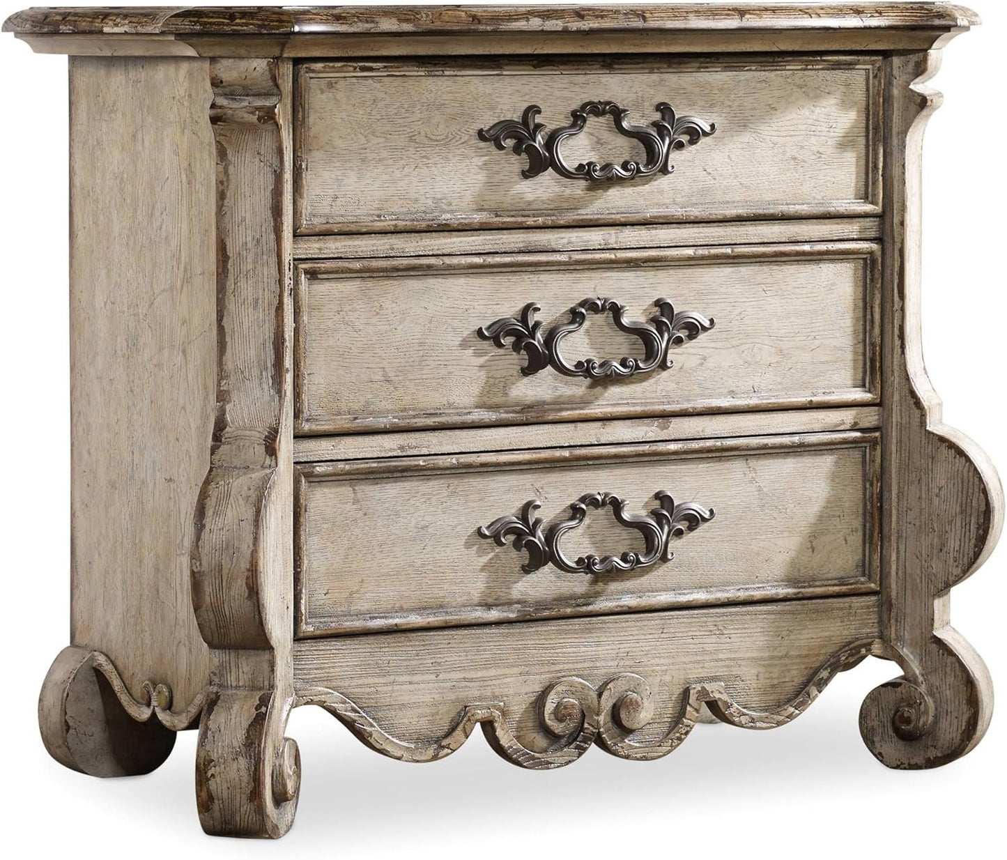 Hooker Furniture Chatelet 3 Drawer Nightstand in Distressed Vintage White