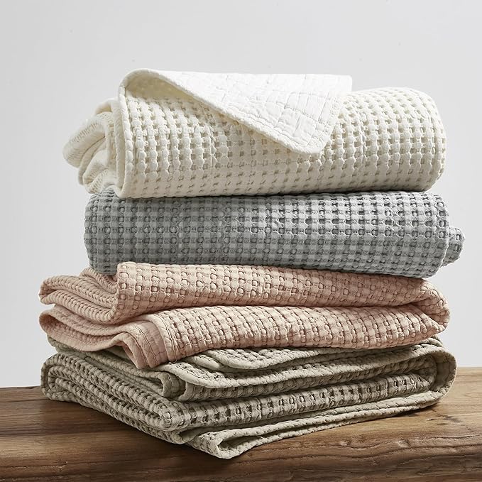 Levtex Home Mills Waffle Twin Bedspread Set (84x104in) with 1 Pillow Sham (26x20in) - Taupe - Cotton Waffle Twin Size Bedspread Set - Lightweight, Soft, Pre-Washed