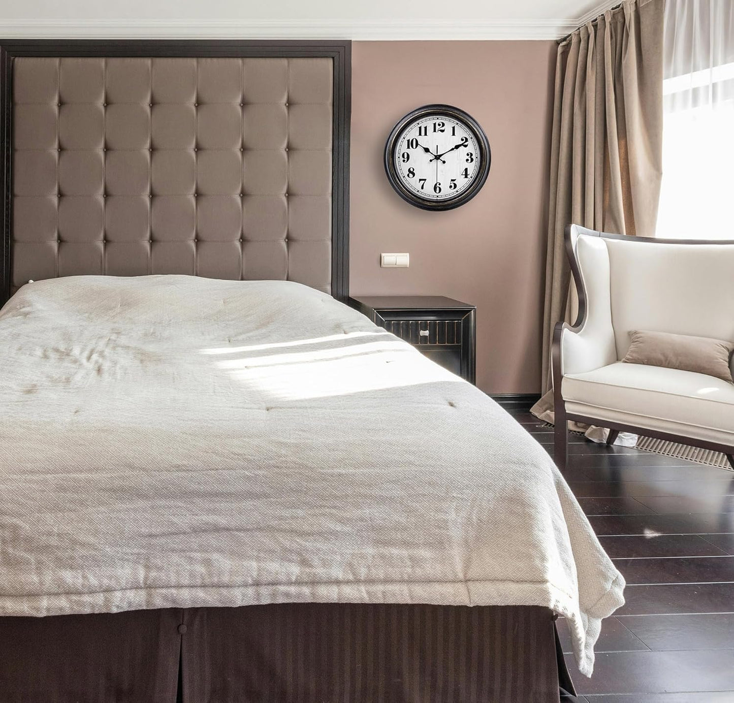 45MinST 12 Inches Retro Wall Clock, Silent Non Ticking Battery Operated Movement, Decor for Home/Wall Decor, Easy to Read, Decorate for Bedroom Living Room Office(Balck Gold)