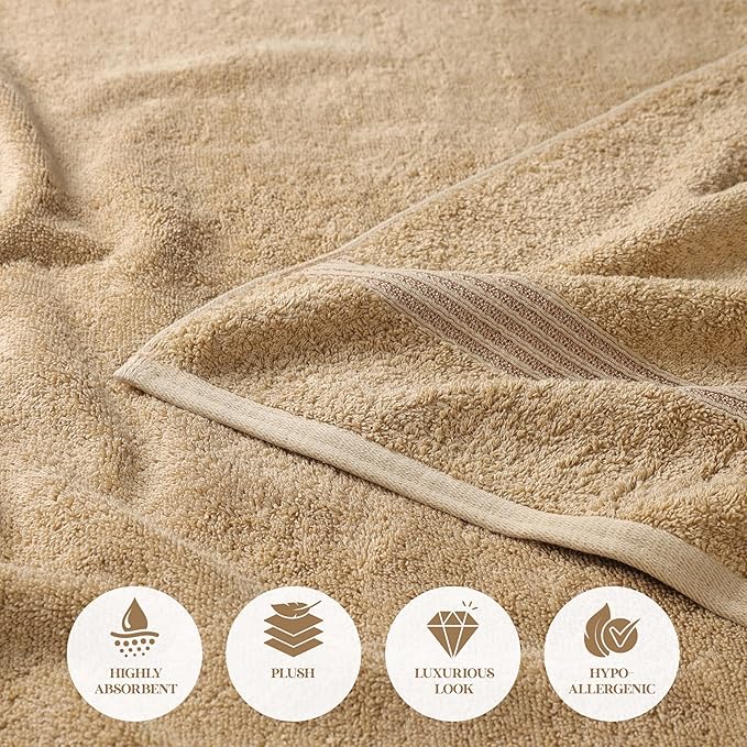 Superior Egyptian Cotton 4-Piece Bath Towel Set for Shower, Bath, Spa, Resort, Hotel, Soft Body Towels, Airbnb Essentials, Apartment, Dorm, Quick Dry, Absorbent, Bathroom Basics, Toast