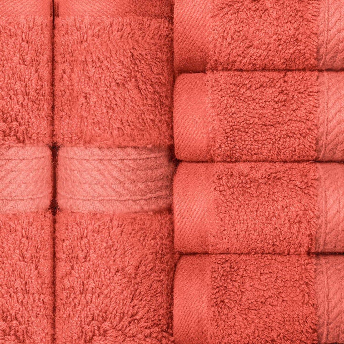 Superior Egyptian Cotton Pile Face Towel/Washcloth Set of 6, Ultra Soft Luxury Towels, Thick Plush Essentials, Absorbent Heavyweight, Guest Bath, Hotel, Spa, Home Bathroom, Shower Basics, Coral