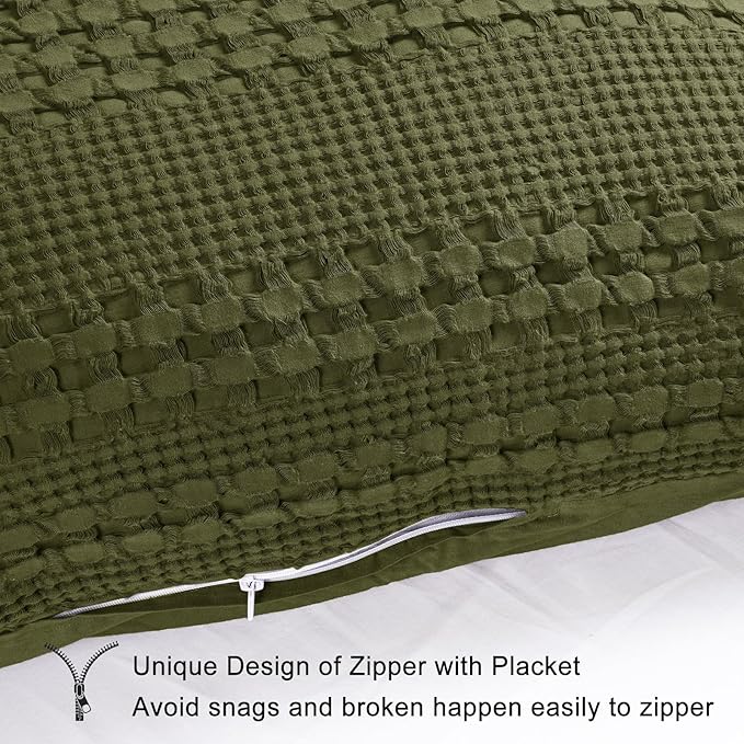 PHF 100% Cotton Waffle Body Pillowcase with Zipper, 1 Pack 20" x 54" Soft Skin-Friendly Pillow Sham, No Filling, Aesthetic Woven and Breathable Waffle Weave Body Pillow Cover for Bed, Capulet Olive