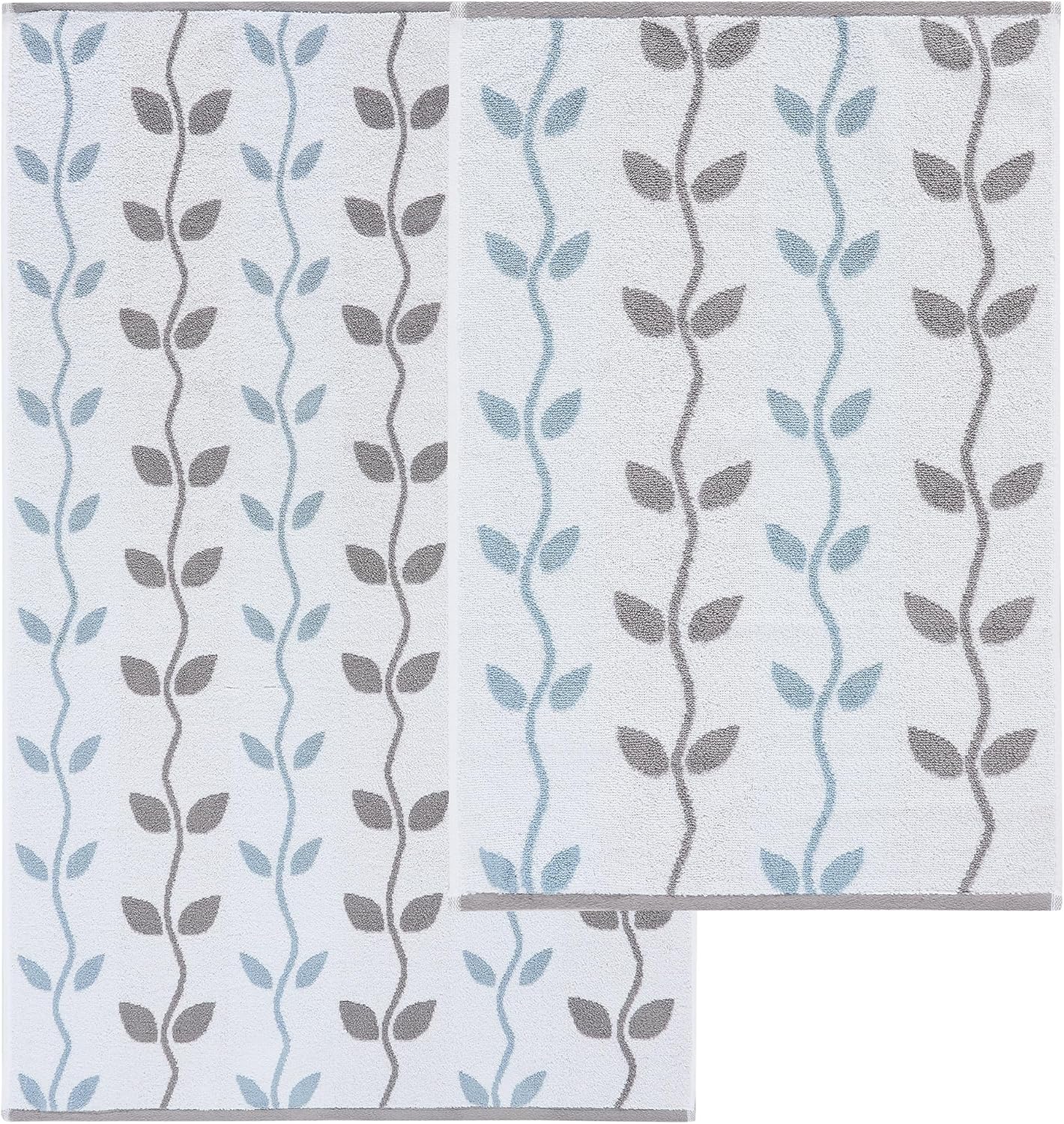 Modern Threads Organic Vines 6-Piece 100% Cotton Towel Set – Yarn Dyed Jacquard & Solid – Includes 2 Bath Towels, 2 Hand Towels, 2 Washcloths – Absorbent, Quick Dry, Soft & Durable – Blue