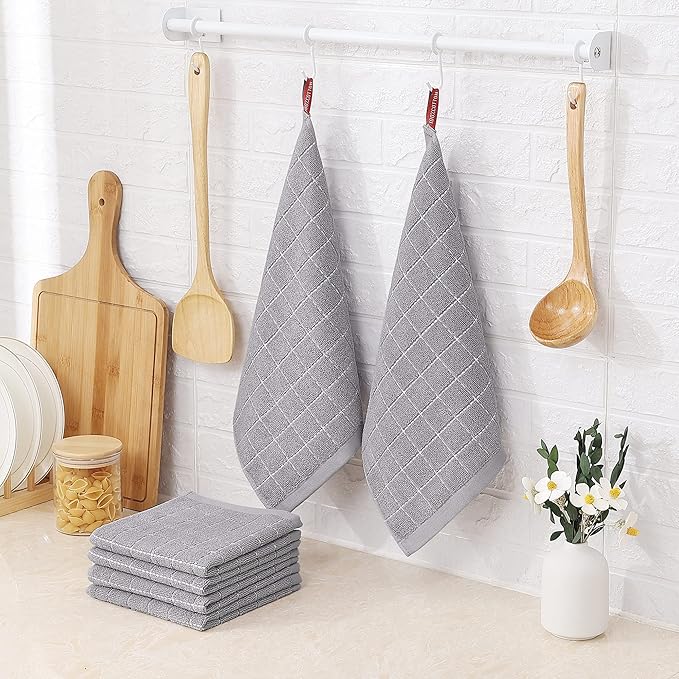 Homaxy 100% Cotton Terry Kitchen Dish Cloths, Ultra Soft and Absorbent Dish Towels for Kitchen, Suitable for Drying and Washing Dishes, 12 Pack, 12 x 12 Inches, Light Grey