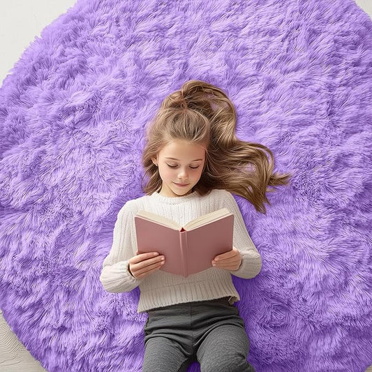 OLANLY Purple Round Rugs for Bedroom - Machine Washable, 5 ft Circle Area Rugs for Living Room, Soft and Fluffy Shaggy Carpet for Teen Girls and Boys, Nursery Rooms, Dorms, Home Decor Aesthetic
