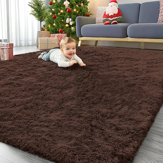 OLANLY 8x10 Machine Washable Large Area Rugs for Living Room, Bedroom, Soft Fluffy Shaggy Bedside Rug, Indoor Floor Carpet for Kids Girls and Boys, Dorms, Nursery, Home Decor Aesthetic, Coffee