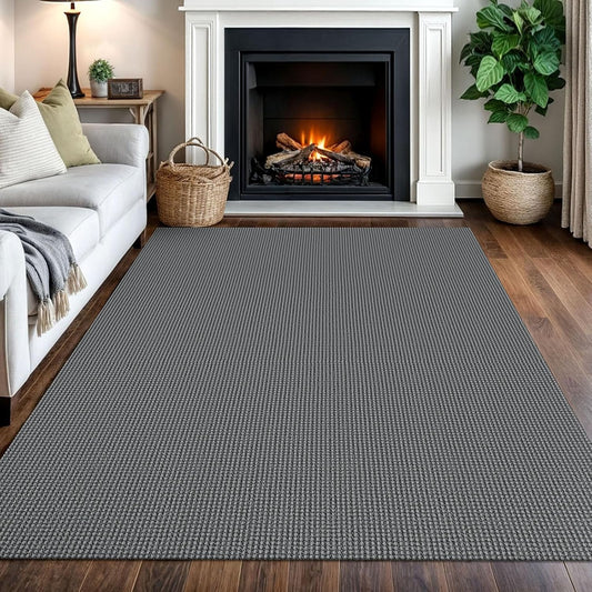 IOHOUZE Washable Area Rug 5x7 Non Slip Rubber Backed Rugs for Living Room, Dining Room Rugs Bedroom Rug, Woven Indoor Floor Carpet for Living Room Nursery, Dark Grey