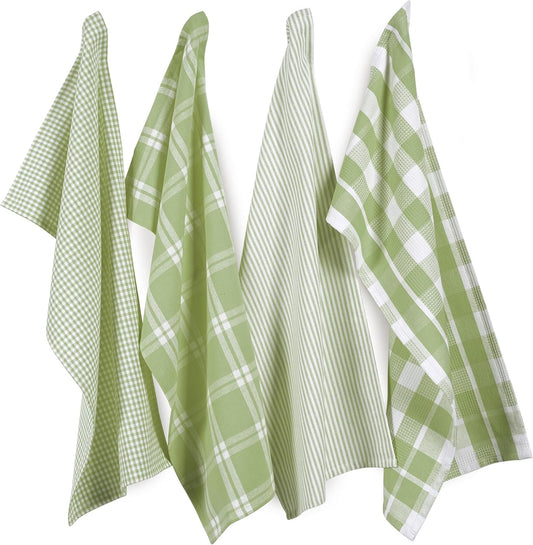 LANE LINEN 100% Cotton Kitchen Dish Cloths, Ultra Soft Absorbent Quick Drying Dish Towels, Multiweave Wash Cloths Dish Towel Sets, 13x28 Inches, 4 Pack - Sage Green