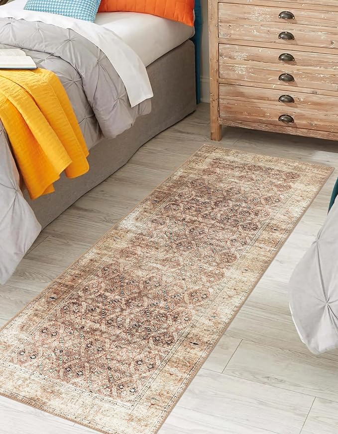 Keen Home Design 2x7 Rug - Machine Washable Runner Rug with Non-Slip Backing, Ideal for Hallway, Entryway, Kitchen, Laundry Room - Vintage, Easy Clean, Durable, Low Pile - (2'6" x 7')