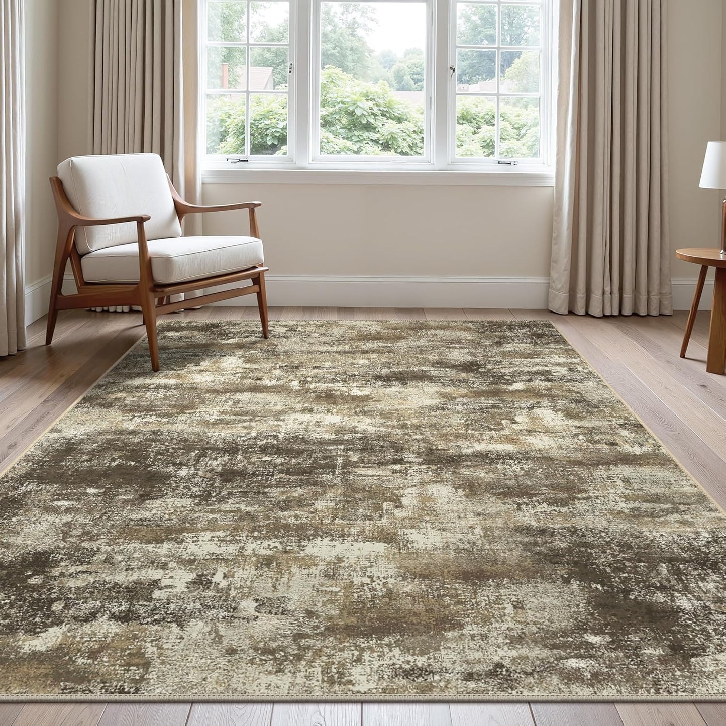 Area Rugs 6x9 for Living Room Bedroom, Modern Abstract Machine Washable Rug, Large Soft Low Pile Floor Cover with Non Slip Backing for Dining Room, Brown