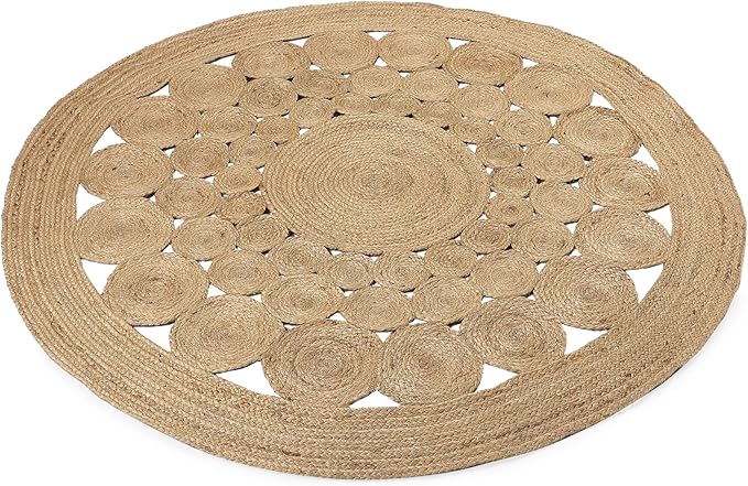 REDEARTH · Round Area Rug - 6 Feet Braided Scalloped Abaca Embrace Natural Jute Rug- Artisan Made Boho Jute Patterned Rugs for Bedroom, Kitchen, Living Room, Farmhouse, Handmade Vintage Décor