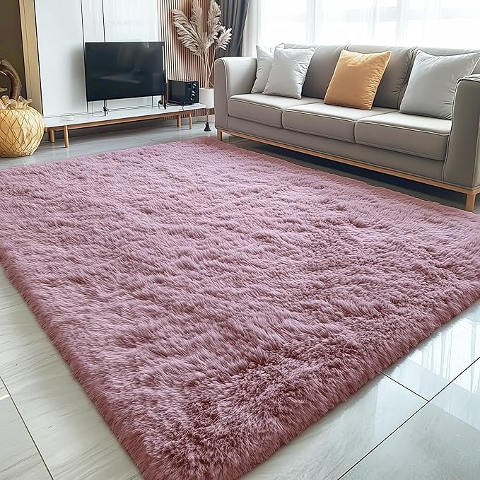 OLANLY 8x10 Machine Washable Large Area Rugs for Living Room, Bedroom, Soft Fluffy Shaggy Bedside Rug, Indoor Floor Carpet for Kids Girls and Boys, Dorms, Nursery, Home Decor Aesthetic, Blush