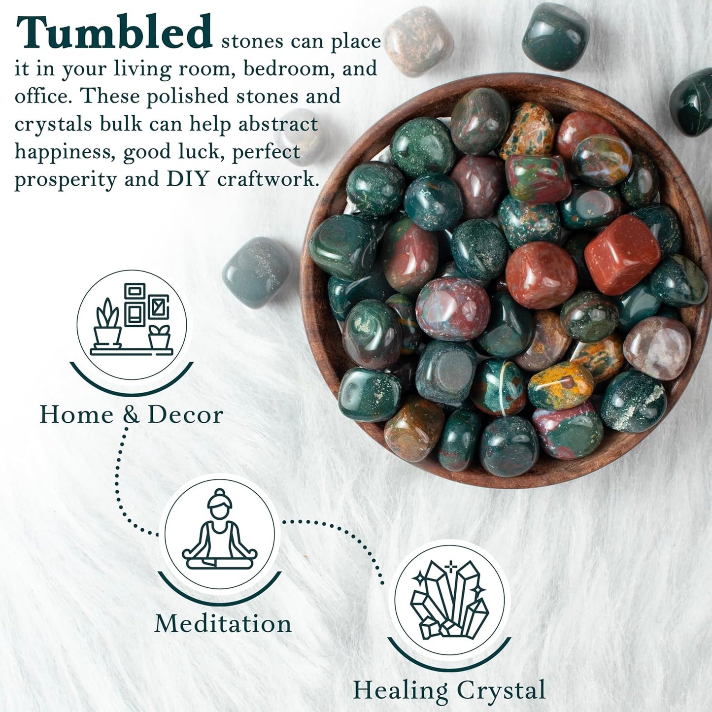 Crocon Bloodstone Tumble Stones Stones Set Pocket Crystal Healing Gemstones Tumble Collection Palm Stone Good Luck Charm Gift Craft Home Decor Size: 20-25 mm | 1 LB