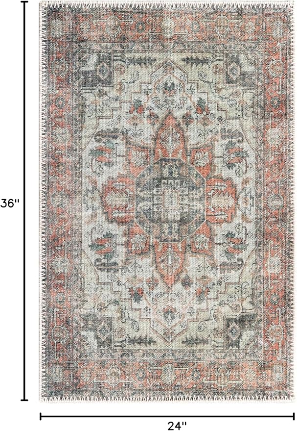 Keen Home Design 2x3 Rug - Machine Washable Entry Rug with Non-Slip Backing, Ideal for Enteryway, Kitchen, Bathroom, Laundry Room - Vintage, Easy Clean, Durable, Low Pile - (2' x 3')
