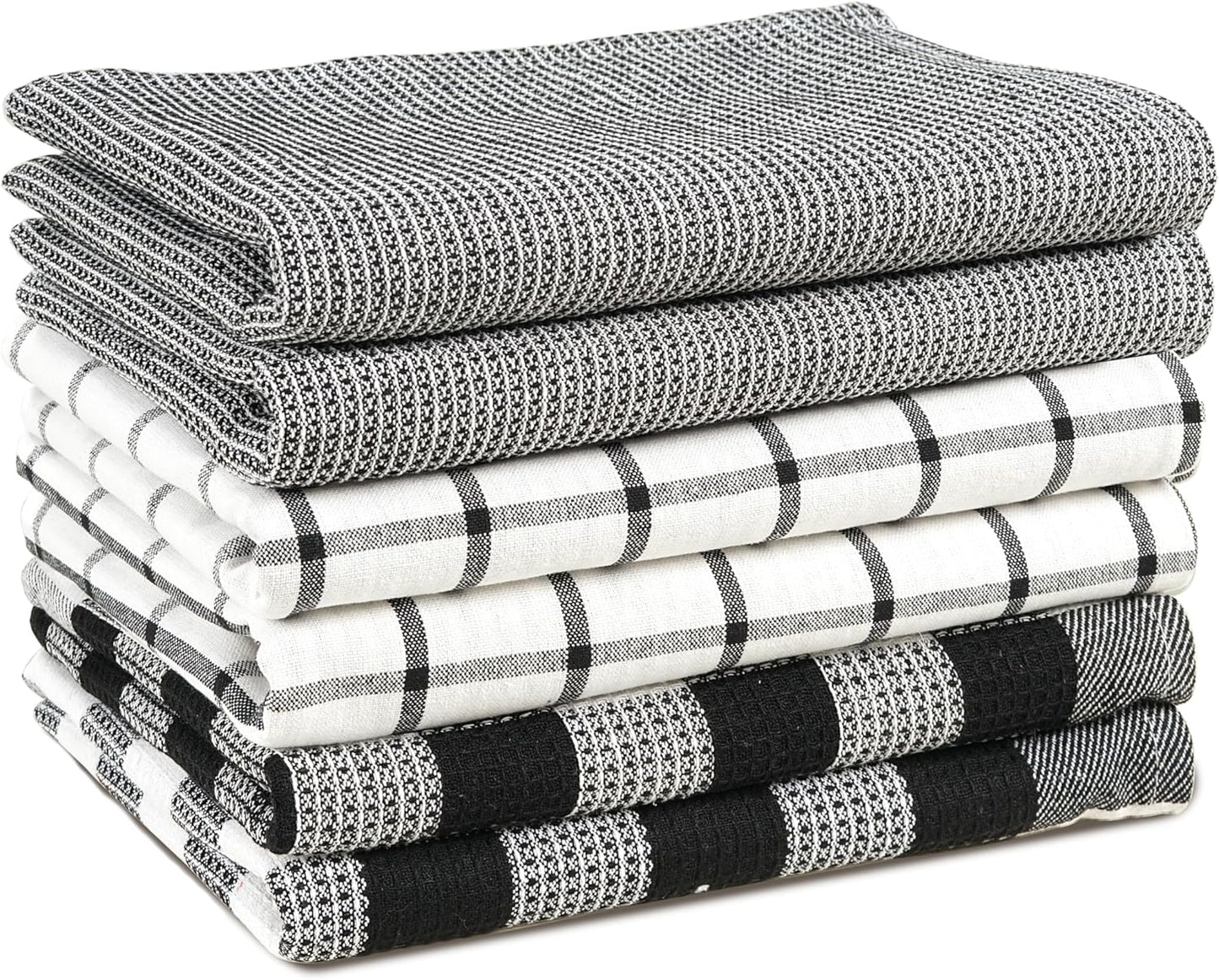 LANE LINEN Kitchen Towels Set – Pack of 6 Cotton Dish Cloths, 18”x28”, Soft & Quick-Drying Tea Towels for Cleaning – Black