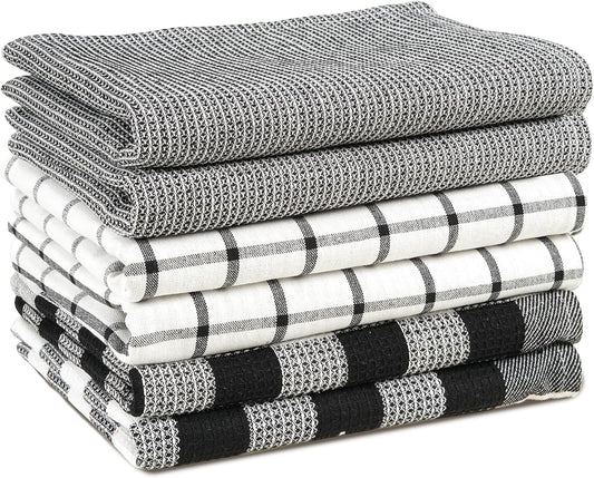 LANE LINEN Kitchen Towels Set – Pack of 6 Cotton Dish Cloths, 18”x28”, Soft & Quick-Drying Tea Towels for Cleaning – Black