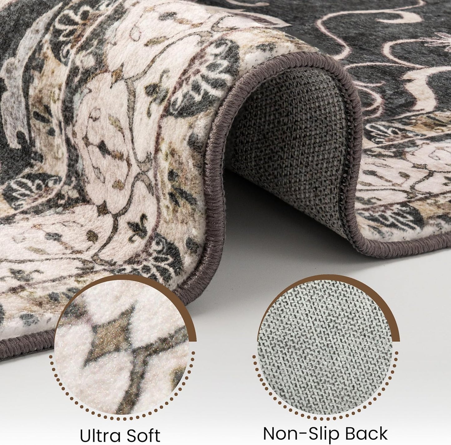 Washable Runner Rug 2x6 | Non Slip Rug Runners for Hallways, Entryways, Kitchens, Bathrooms, Bedrooms | Ultra-Soft Flannel Carpet Runners with Rubber Backing (Black Cream, 2x6)