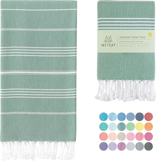 WETCAT Turkish Beach Towel Oversized (38"x71") 100% Turkish Cotton, Made in Turkey - Sand Free, Extra Large, Ultra Soft, Quick Drying, Compact & Lightweight for Travel - Teal