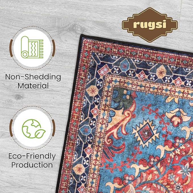 Washable Entryway Rug 3x5 | Non Slip Rug Runners for Hallways, Entryways, Kitchens, Bathrooms, Bedrooms | Ultra-Soft Flannel Carpet Kitchen Rug with Rubber Backing (Navy Red, 3x5)