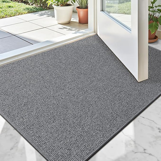 LUMI Indoor Door Mat 17"x30", Ultra Thin Low Profile Non-Slip Doormat for Home Entrance, Absorbent & Stain-Resistant Welcome Mats, Washable Entryway Mat for Front Door, Patio, Porch, Grey
