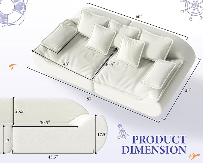 Hobestluk Sectional Sofa Couches 2-Seater Modular Sofa, 87'' Comfy Loveseat with Throw, Deep Seat Small Sofa for Compact Space, Memory Foam Sectional Couches for Living Room, Office, Apartment