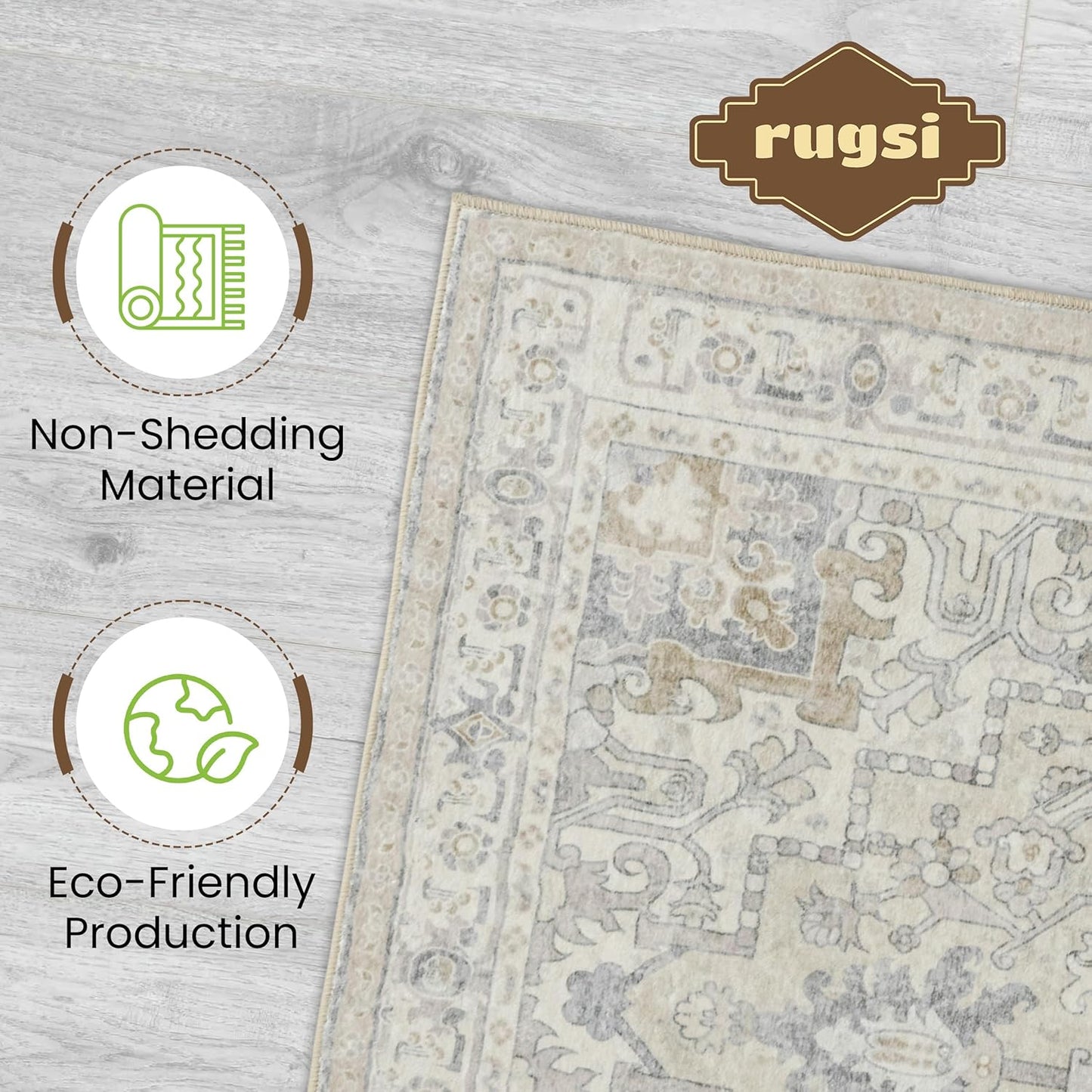 Washable Runner Rug 2.5x8 | Non Slip Rug Runners for Hallways, Entryways, Kitchens, Bathrooms, Bedrooms | Ultra-Soft Flannel Carpet Runners with Rubber Backing (Ivory, 2.5x8)