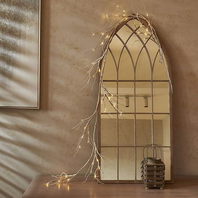 LITBLOOM Lighted Birch Garland 6FT 48 LED Battery Operated with Timer Pre-lit Twig Vine Lights for Christmas Fireplace Mantle Table Decoration Indoor Outdoor