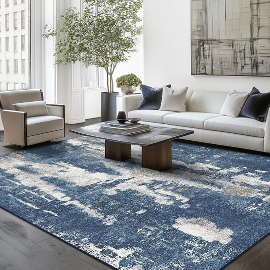 Area Rugs 5x7 for Living Room Bedroom Machine Washable Modern Abstract Soft Large Blue Rugs with Non Slip Backing, Floor Carpet for Dining Room