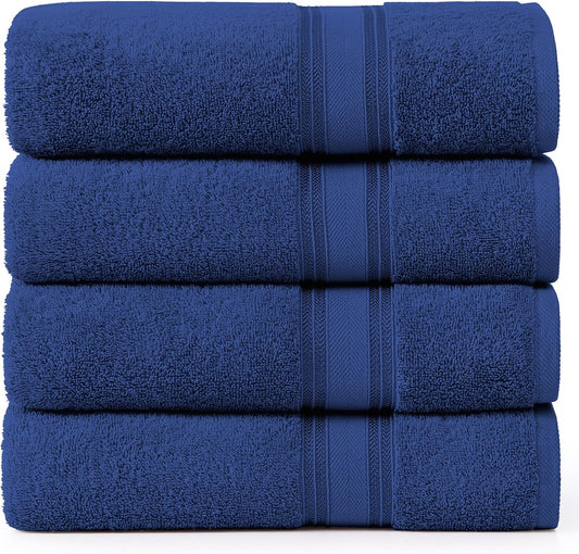LANE LINEN 100% Cotton 4 Pack Bath Towels (28"x54") - Zero Twist, Mercerized Cotton Towels Set for Bathroom - Quick Dry, Soft & Absorbent Large Bath Towel Set - Dorm Essentials for Boys - Navy Blue