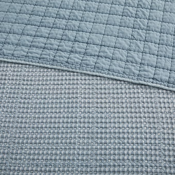 Levtex Home Mills Waffle Twin Bedspread Set (84x104in) with 1 Pillow Sham (26x20in) - Chambray - Cotton Waffle Twin Size Bedspread Set - Lightweight, Soft, Pre-Washed