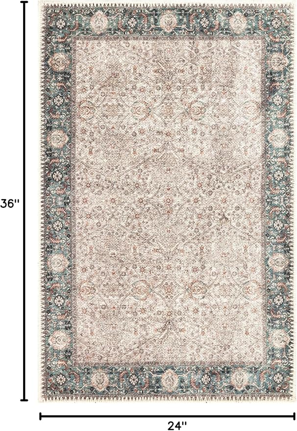 Keen Home Design 2x3 Rug - Machine Washable Entry Rug with Non-Slip Backing, Ideal for Enteryway, Kitchen, Bathroom, Laundry Room - Vintage, Easy Clean, Durable, Low Pile - (2' x 3')