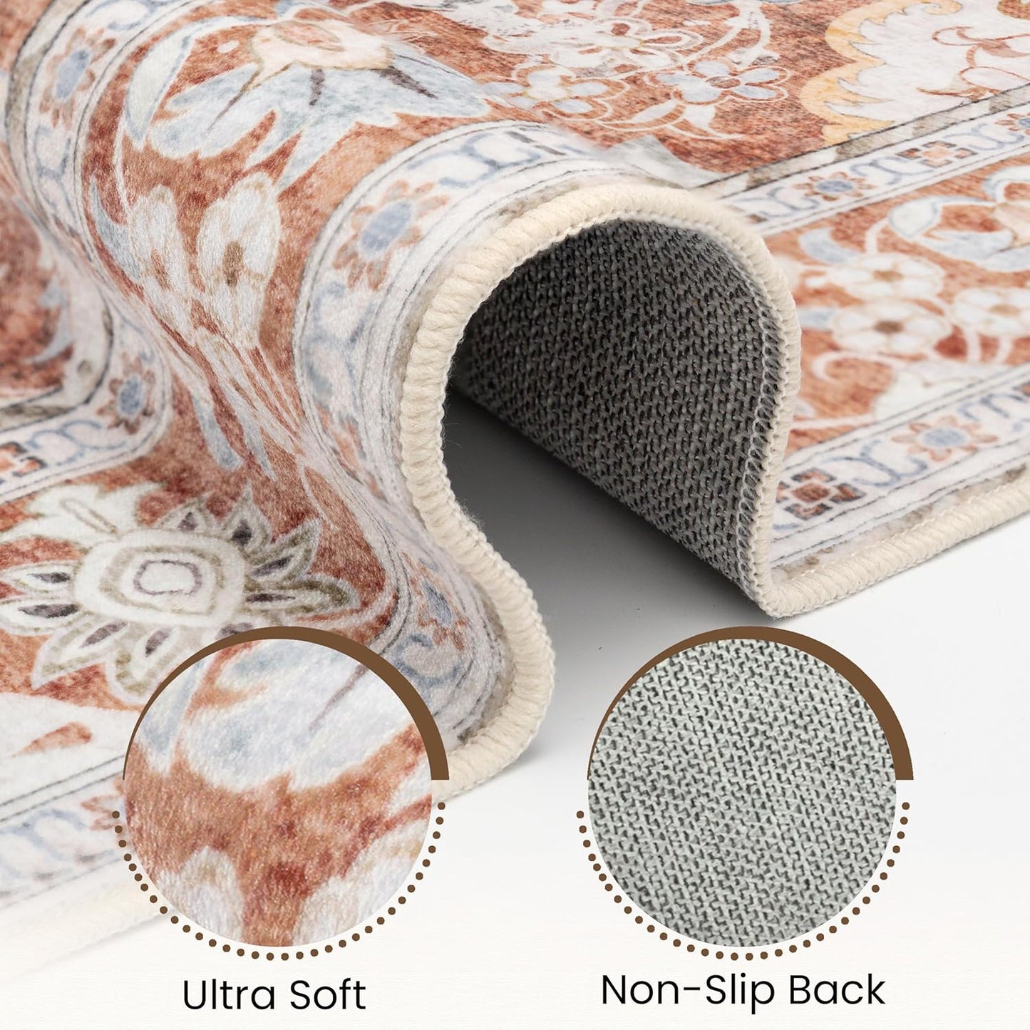 Washable Area Rug 5x8 | Non Slip Area Rug for Living Room, Bedrooms, Dining Room | Ultra-Soft Flannel Carpet Area with Rubber Backing (Brick Red, 5x8)