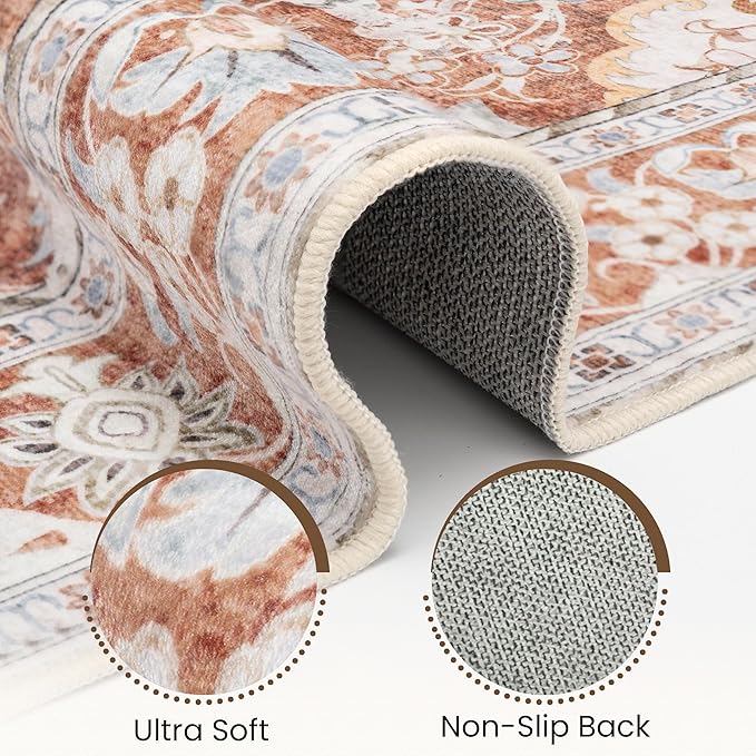 Washable Runner Rug 2x6 | Non Slip Rug Runners for Hallways, Entryways, Kitchens, Bathrooms, Bedrooms | Ultra-Soft Flannel Carpet Runners with Rubber Backing (Brick Red, 2x6)
