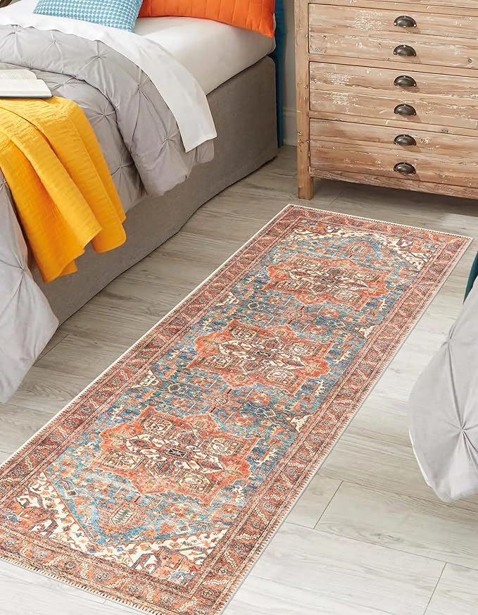 Keen Home Design 2x12 Rug - Machine Washable Runner with Non-Slip Backing, Ideal for Hallway, Entryway, Kitchen, Laundry Room - Vintage, Easy Clean, Durable, Low Pile Rug - (2'6" x 12')