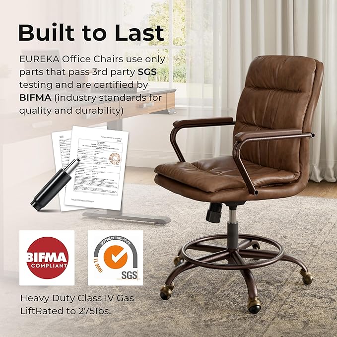 EUREKA ERGONOMIC Home Office Chair Ergonomic Desk Chair, Comfortable Office Chair Leather Executive Chair Mid Century Vintage 360° Swivel with Lumbar for Office Home Bedroom