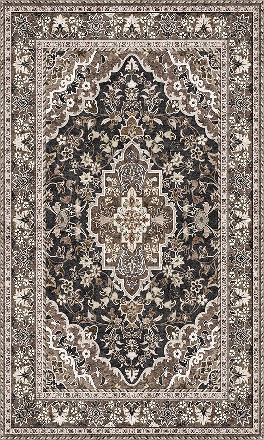 Washable Entryway Rug 3x5 | Non Slip Rug Runners for Hallways, Entryways, Kitchens, Bathrooms, Bedrooms | Ultra-Soft Flannel Carpet Kitchen Rug with Rubber Backing (Black Brown, 3x5)