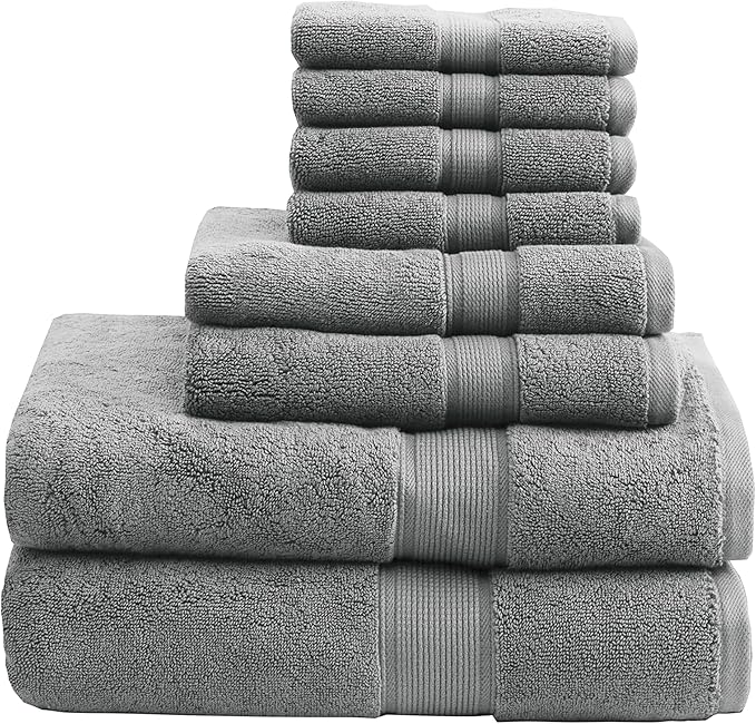 Madison Park 800GSM Bathroom Towel Set of 8 100% Cotton Bath Towel Set for Bathroom Luxurious Highly Absorbent 2 Bath Towels 2 Hand Towels 4 Washcloths Quick Dry Spa Quality Grey
