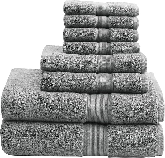Madison Park 800GSM Bathroom Towel Set of 8 100% Cotton Bath Towel Set for Bathroom Luxurious Highly Absorbent 2 Bath Towels 2 Hand Towels 4 Washcloths Quick Dry Spa Quality Grey