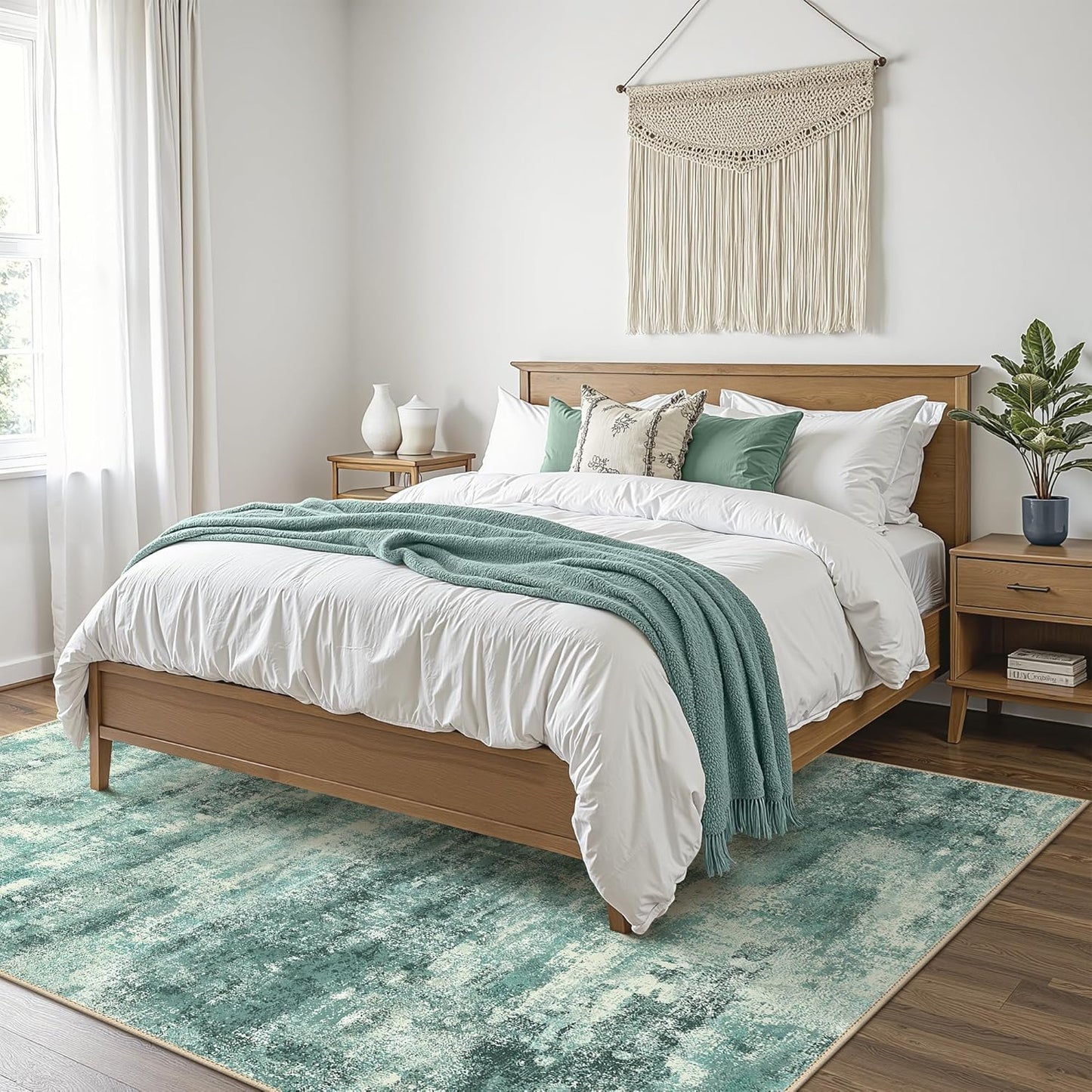 Area Rugs 10x14 for Living Room Bedroom, Modern Splash Abstract Machine Washable Rug, Large Soft Low Pile Floor Cover with Non Slip Backing for Dining Room, Teal Green