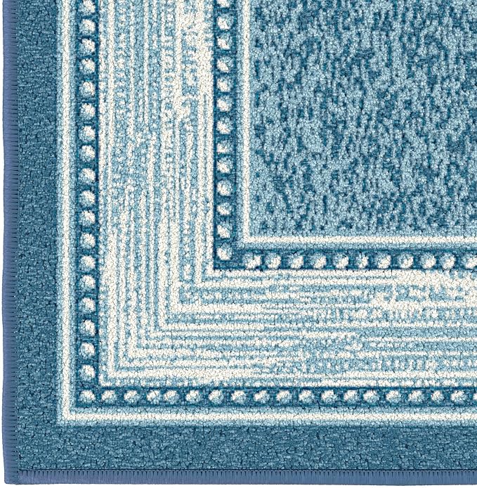 Ottomanson Hallway Runner Rug 2'7" x 9'10" Non Slip Border Area Rugs Easy to Clean Laundry Rug Runner Durable & Pet Friendly Floor Carpet Runners for Hallways Entryway Living Room Kitchen, Turquoise