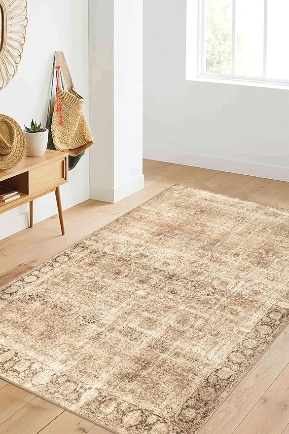 Keen Home Design 6x9 Rug - Machine Washable Area Rug with Non-Slip Backing, Ideal for Living Room, Dining Room, Bedroom - Vintage, Easy Clean, Durable, Low Pile - (6' x 9')