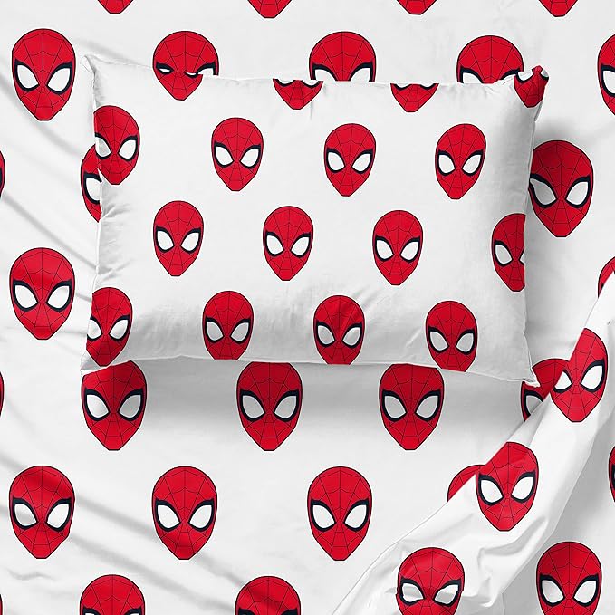 Jay Franco Kids Sheet Set with Fitted, Flat Sheets & Pillow Cover - Ultra-Soft Bedding with Pillowcase for Room Decor, Red - Spiderman, 3 Piece Twin