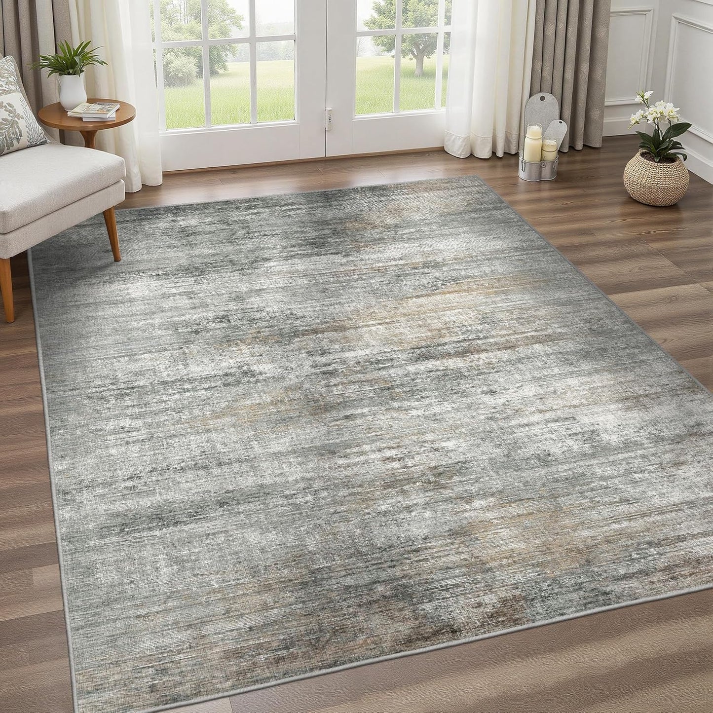 Area Rugs 8x10 for Living Room Bedroom, Modern Abstract Machine Washable Rug, Large Soft Low Pile Floor Cover with Non Slip Backing for Dining Room, Ash Gray Brown