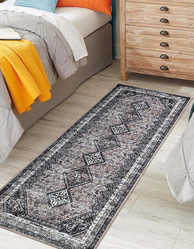 Keen Home Design 2x12 Rug - Machine Washable Runner Rug with Non-Slip Backing, Ideal for Hallway, Entryway, Kitchen, Laundry Room - Vintage, Easy Clean, Durable, Low Pile - (2'6" x 12')