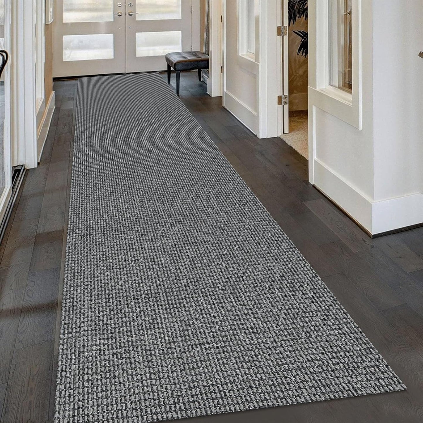 KOZYFLY Extra Long Runners for Hallways 3x16 ft Washable Kitchen Runner Non Slip Rubber Backed Hallway Rug Cotton Entryway Runner Rug Floor Carpet for Indoor Hall, Kitchen, Stair, Grey/Dark Grey
