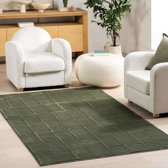 nuLOOM 8' x 10' Indoor Area Rug, 100% Recycled PET, Machine Washable, Oeko-TEX Certified, Medium Pile, Pet-Friendly, Kailani Geometric Green